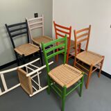 6 Italian chairs from the 60s solid beech and rope