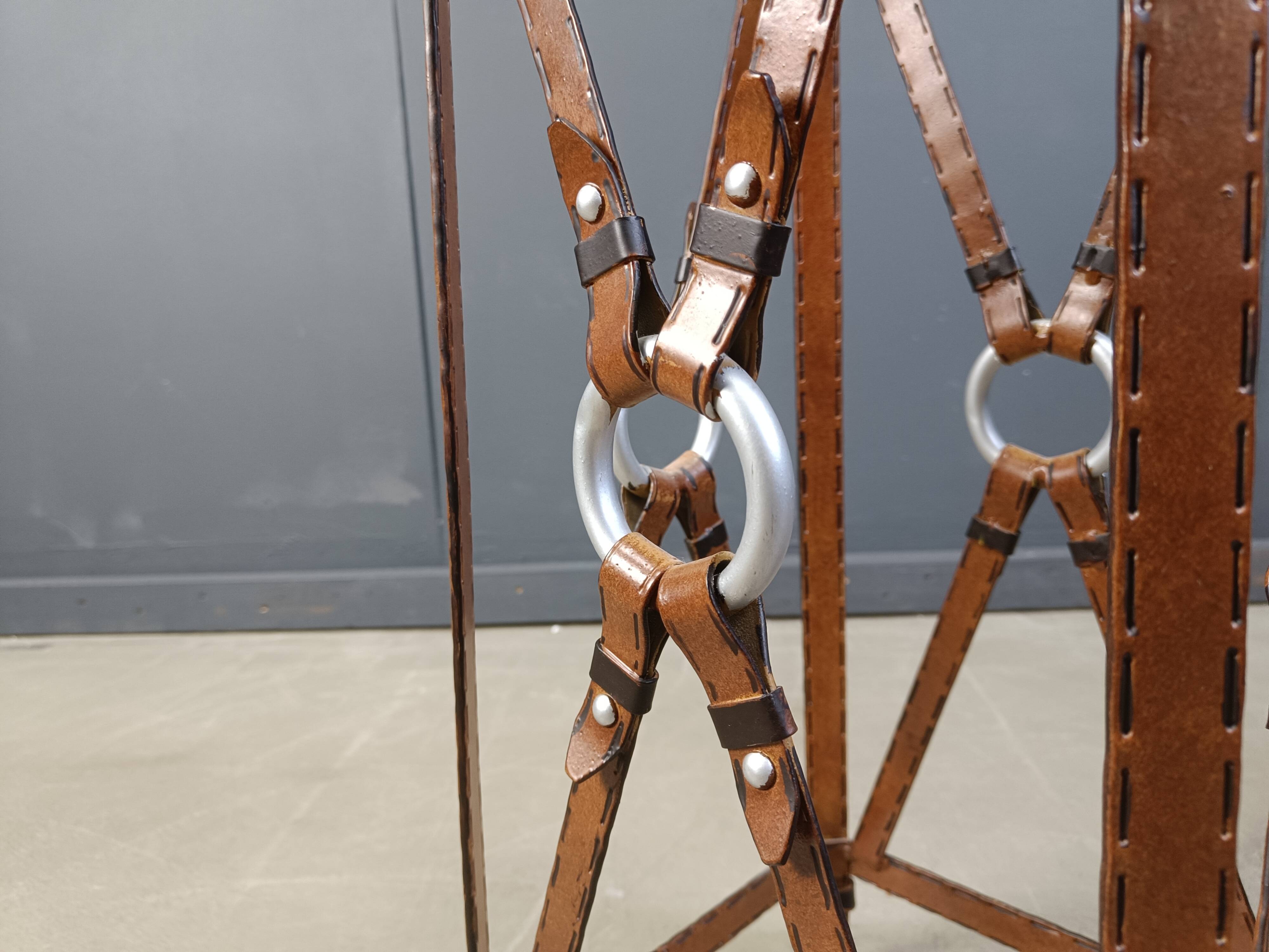 Iron Faux Leather Side Table in the style of Jacques Adnet