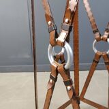 Iron Faux Leather Side Table in the style of Jacques Adnet