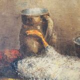 Ancien tableau nature morte signé & encadré : je bastel