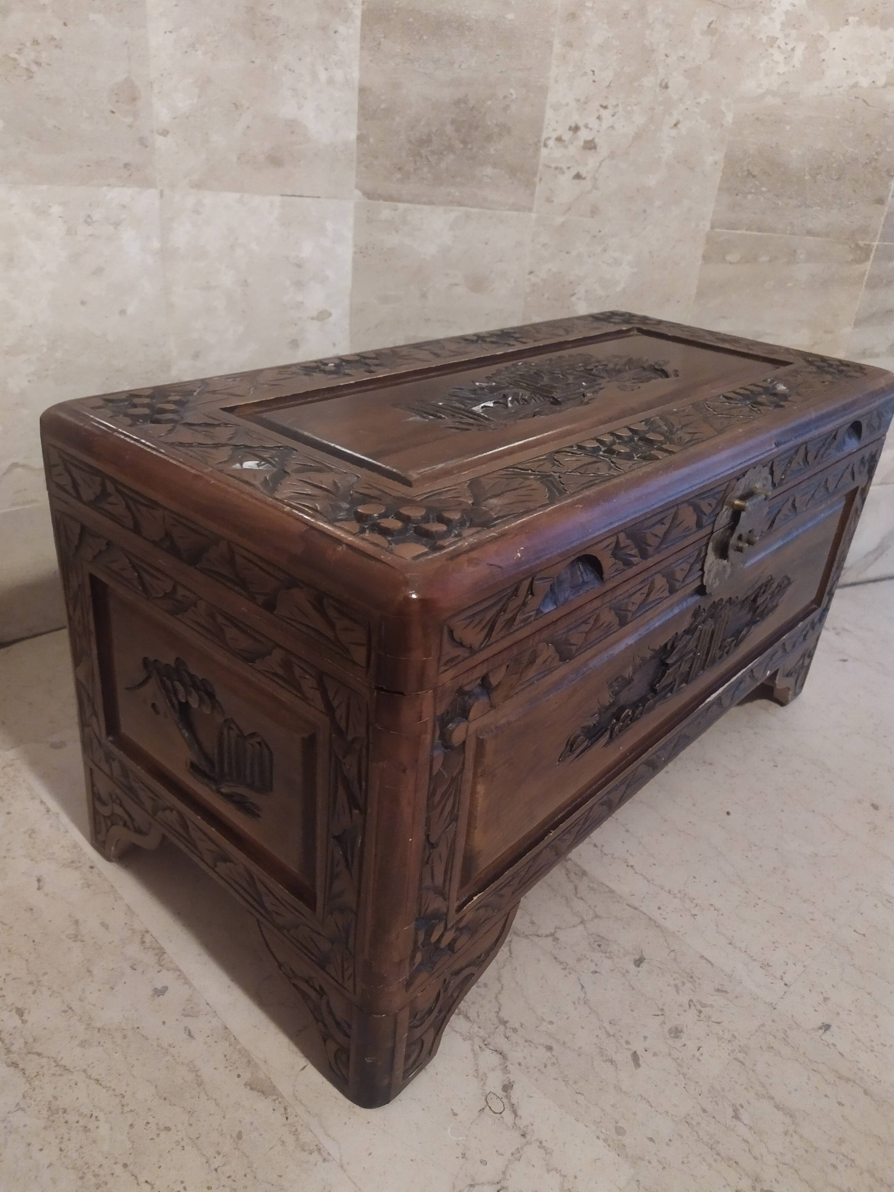 Chest storage box exotic carved teak