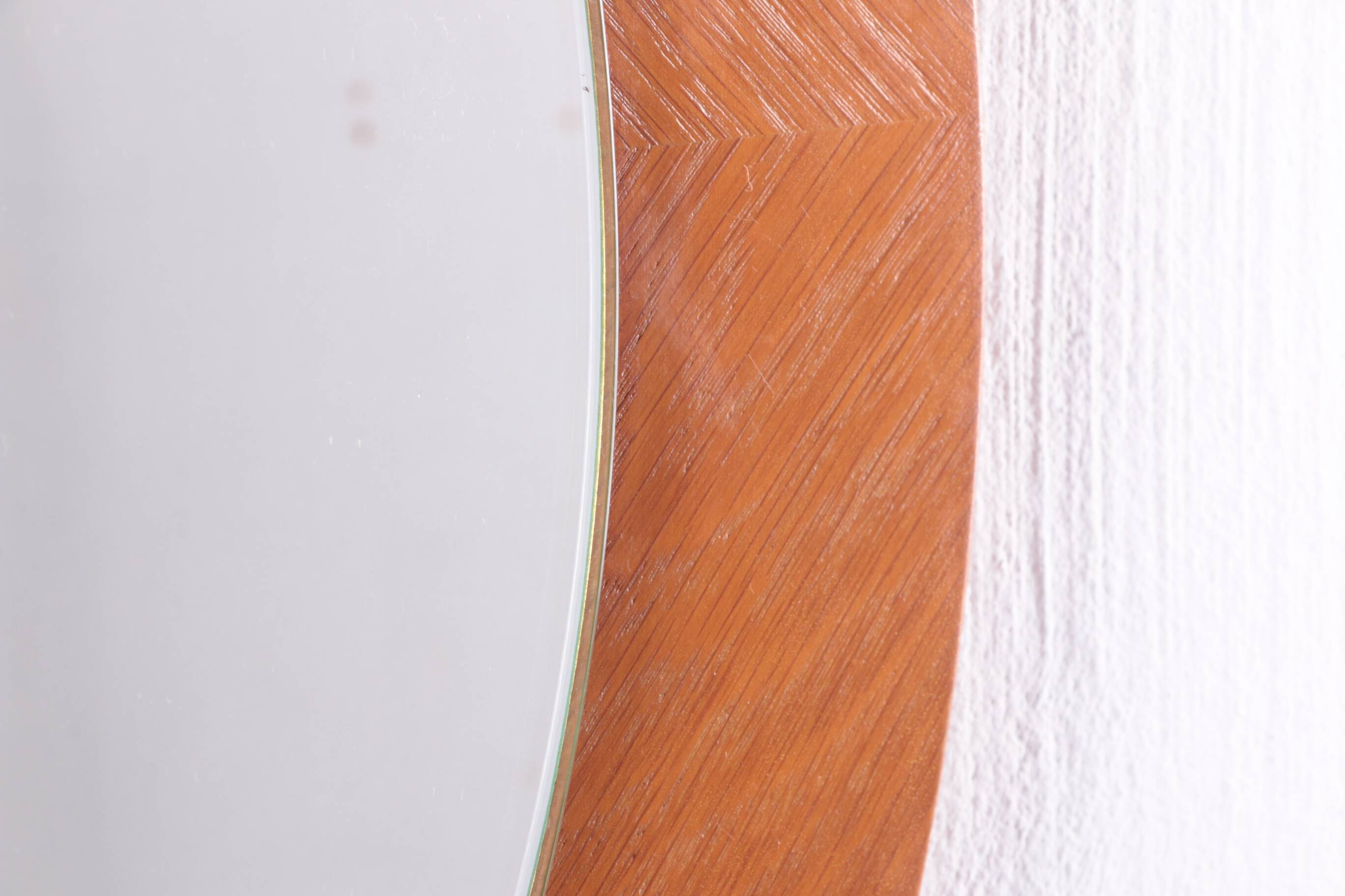 Vintage Large Round light wooden Wall Mirror, 1960s