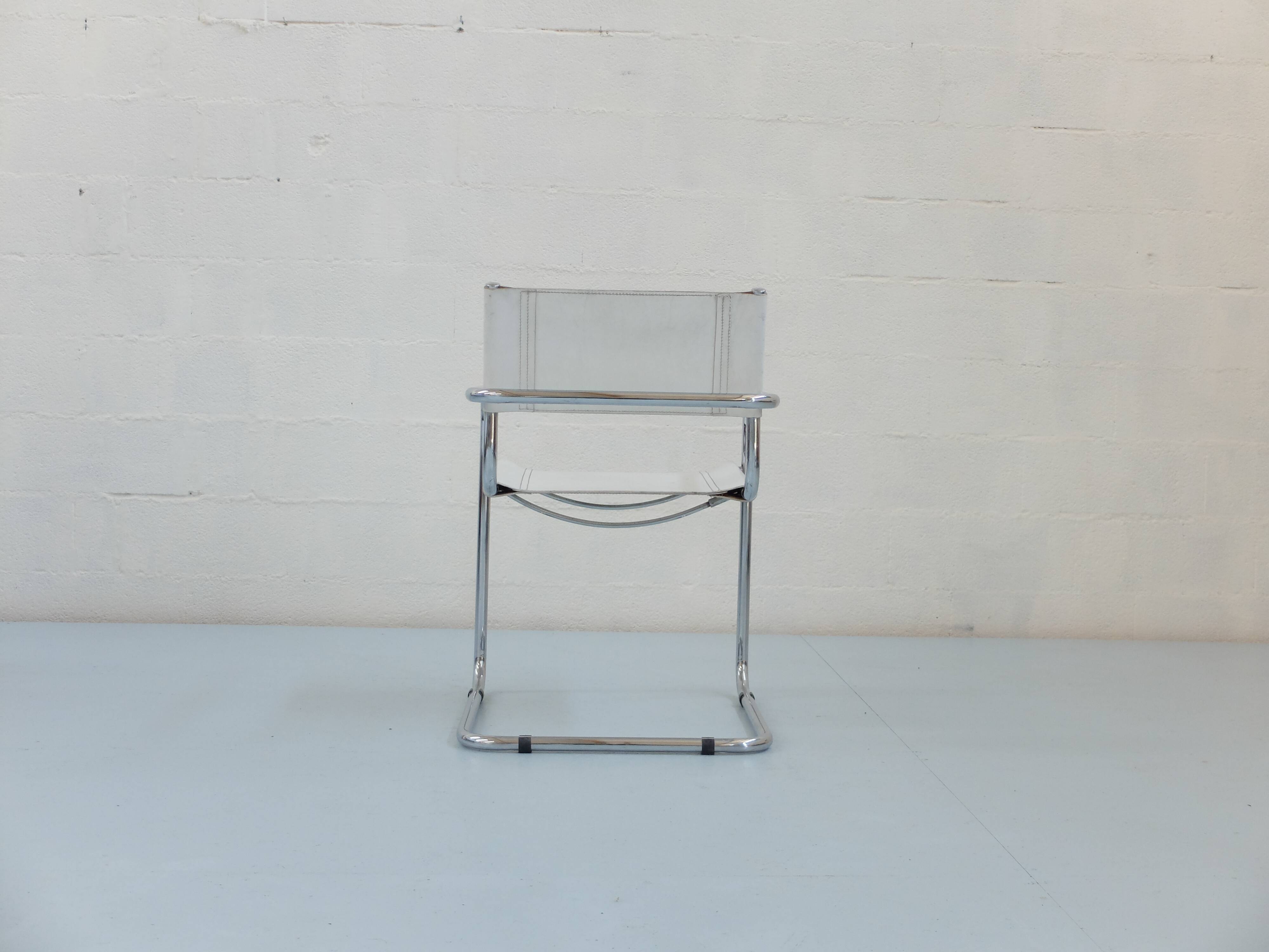 6 Fasem Italia chrome and white leather chairs