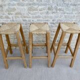 Lot of 3 high stool, bar, solid oak and mulched seat