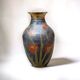 Vintage brass vase with cloisonné enamel floral decoration