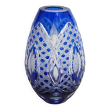 Small Bohemian crystal vase, cut with cobalt lining