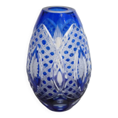 Petit vase cristal de Bohême taillé douclé cobalt