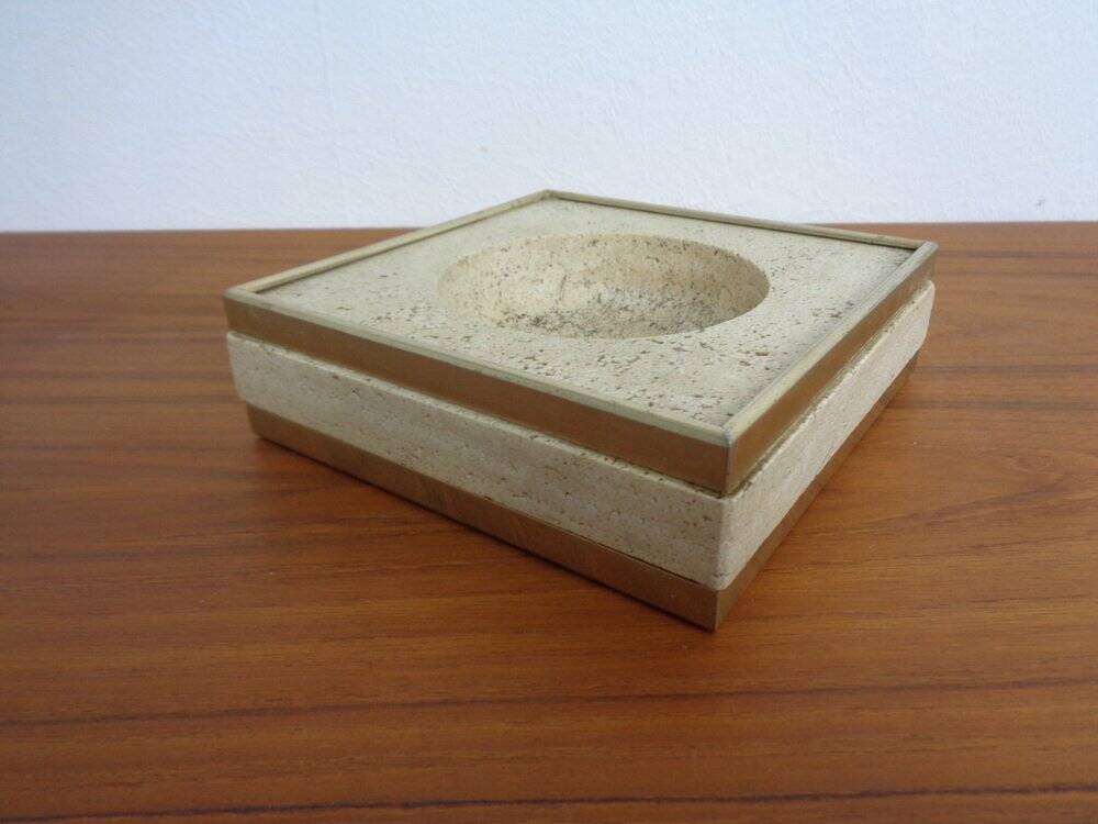 Travertine & Brass Ashtray by Fratelli Mannelli, Italy, 1970s