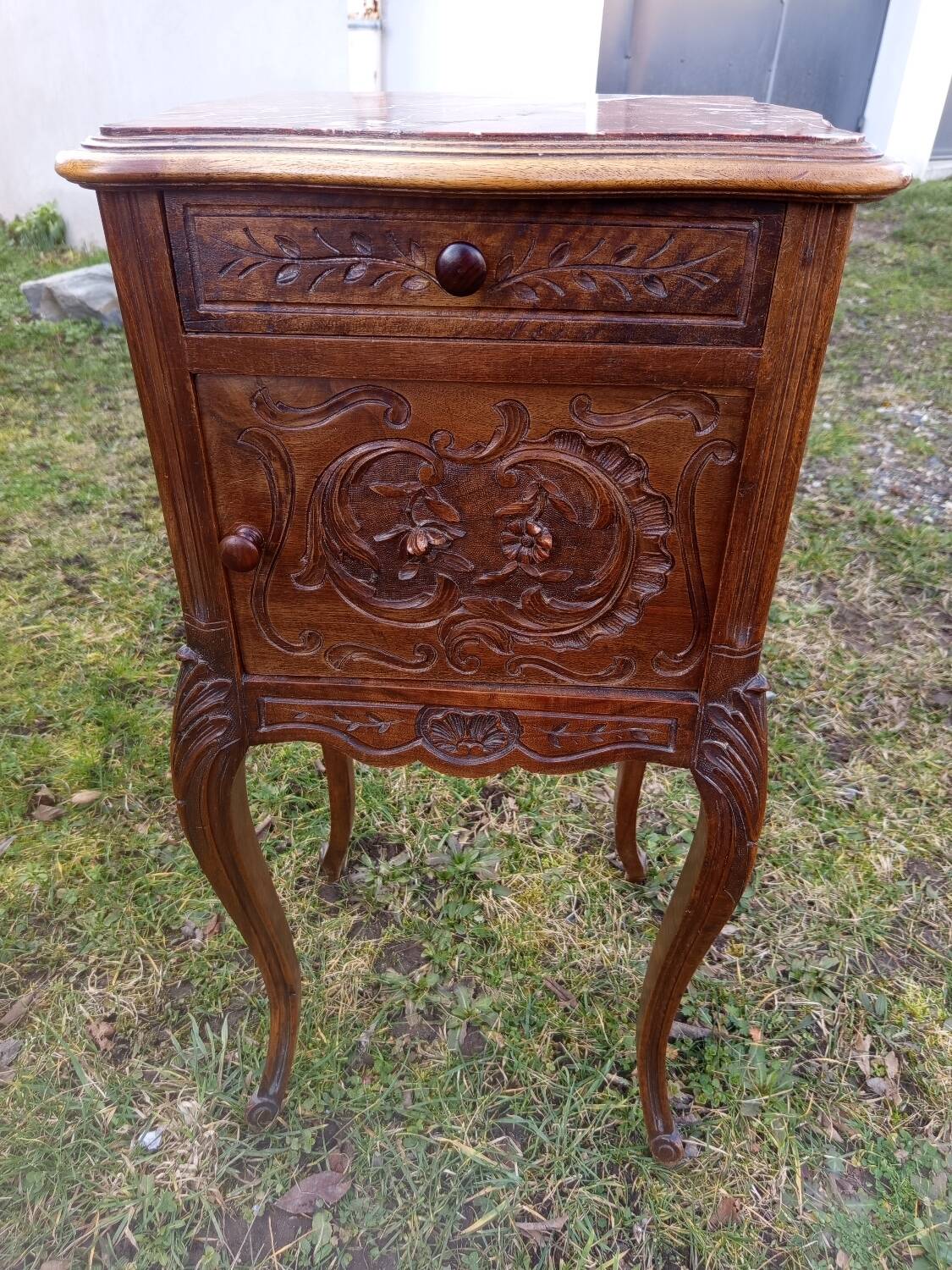 Wood and marble bedside table