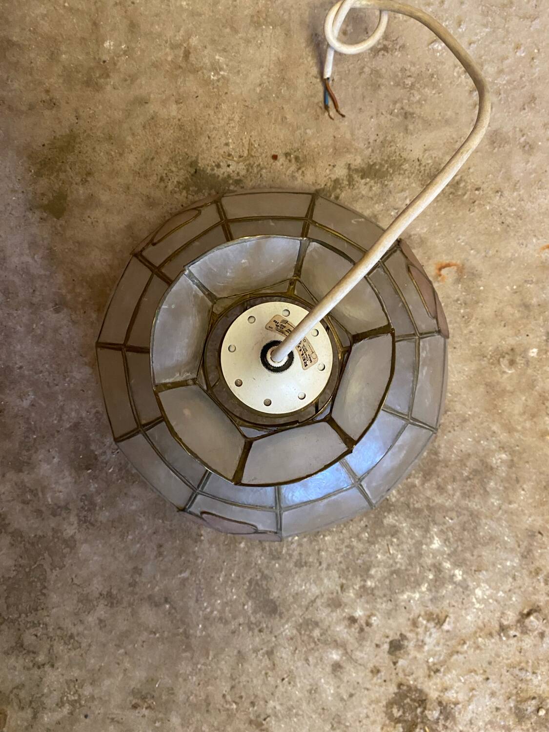 Antique Art Deco Style Pendant Light, Mother-of-Pearl & Brass, 1970s Vintage