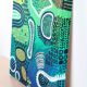 Peinture abstraite moderne verte, jaune, bleue et blanche avec techniques mixtes