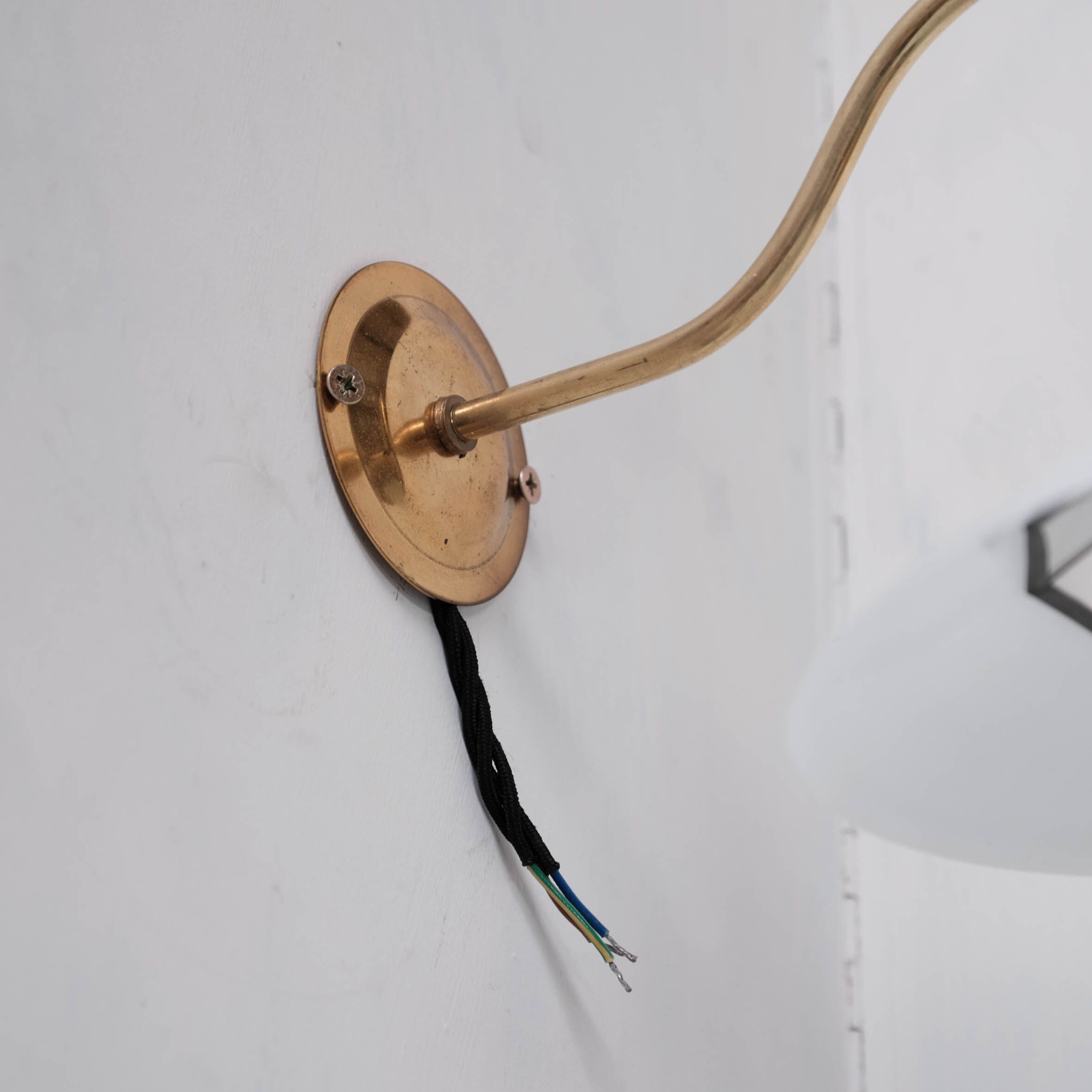 Opaline, brass and reflective glass wall light