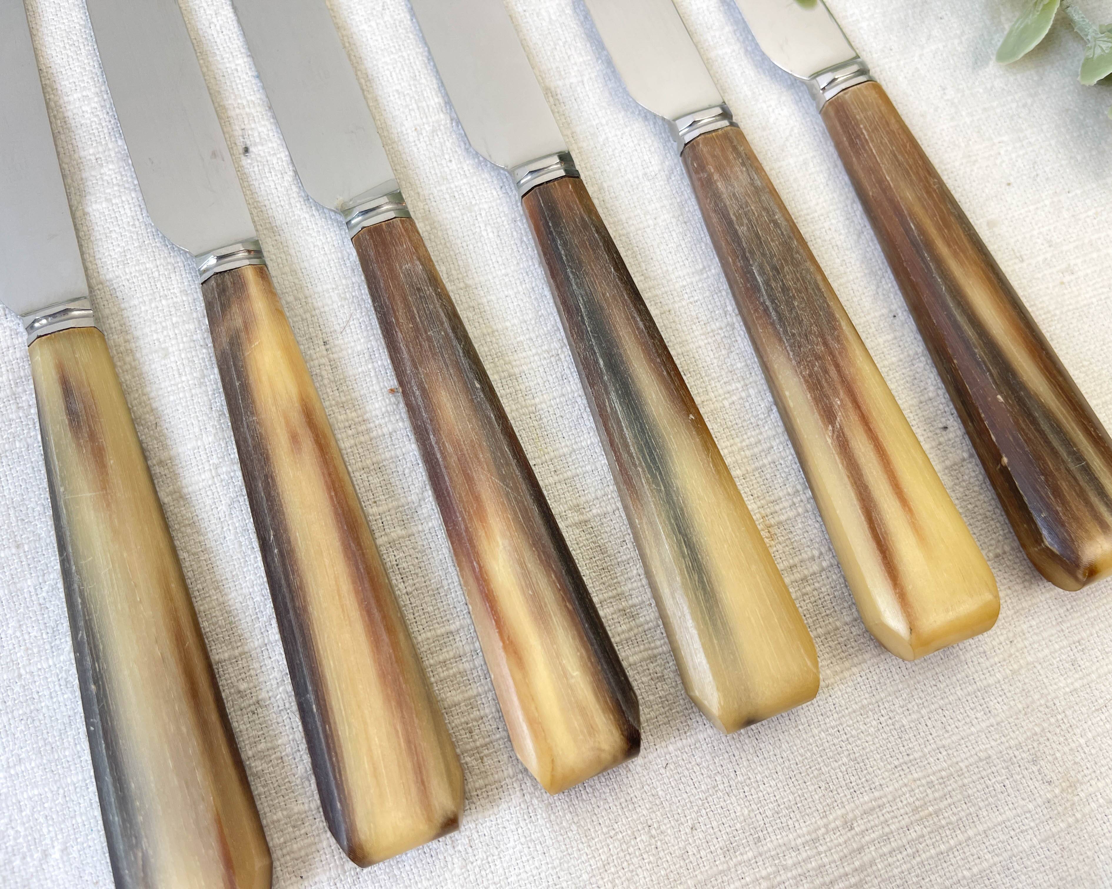 6 Vintage Horn Dessert Knives