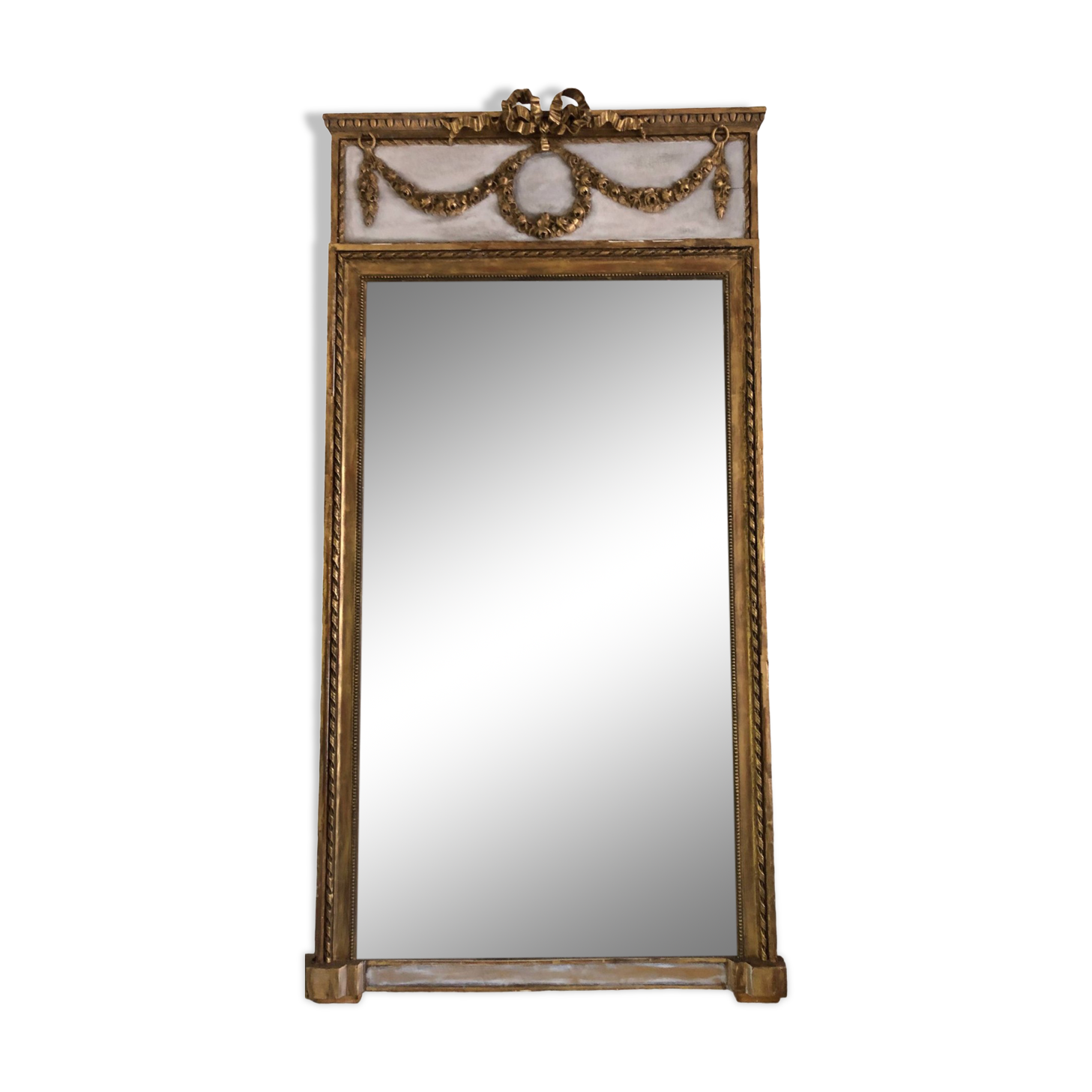 Trumeau/Louis XVI style mirror/Golden wood & stuff/Beveled glass/c1920