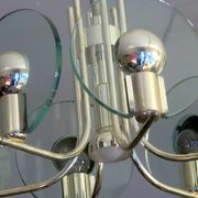 Chandelier en argent avec 6 disques en verre cristal, Italie années 1960.