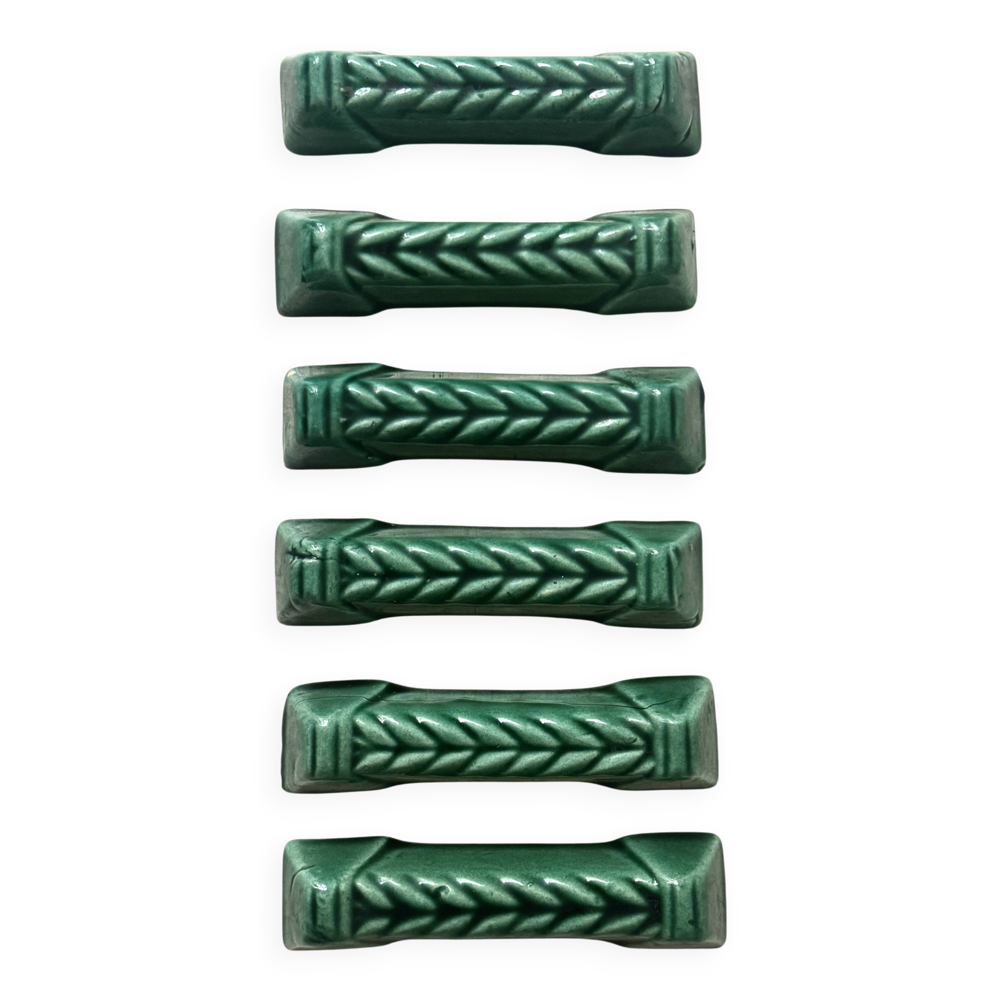 6 green ceramic knife rests, Vallauris 1950