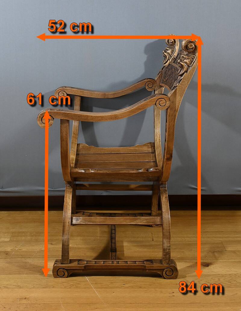 Dagobert Walnut Armchair, Medieval Style – Late 19th Century