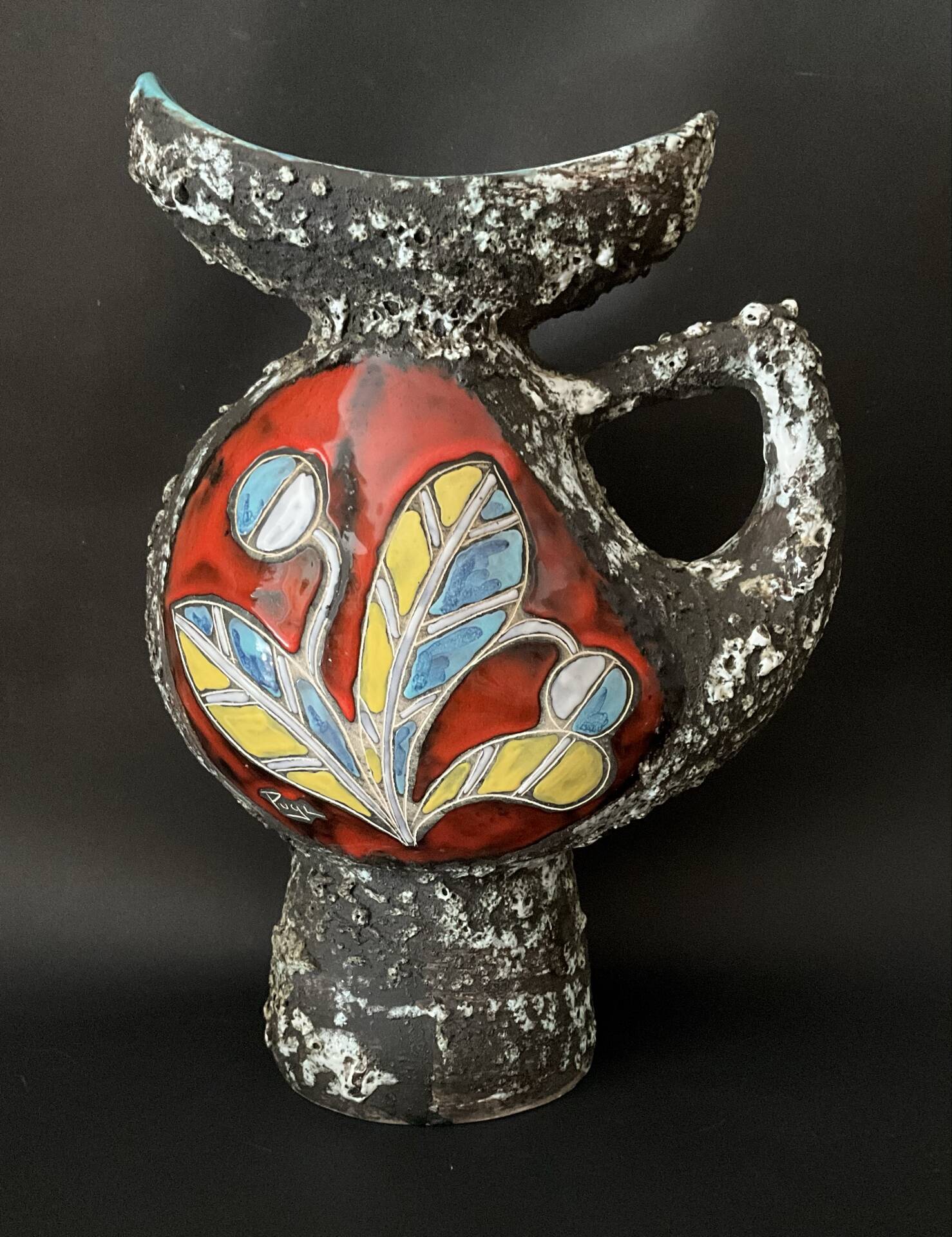 Large PUGI jug in brutalist ceramic signed – Vallauris / Monaco