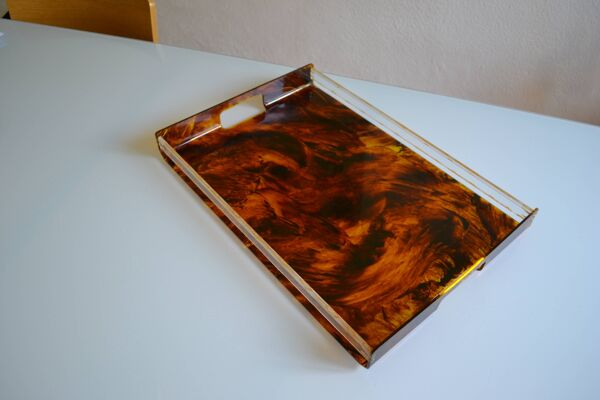 Plateau en plexiglas motif écaille de tortue Jansen Mercier Willy Rizzo