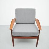 Chaise longue en teck danois grise par Glostrup, années 1950.