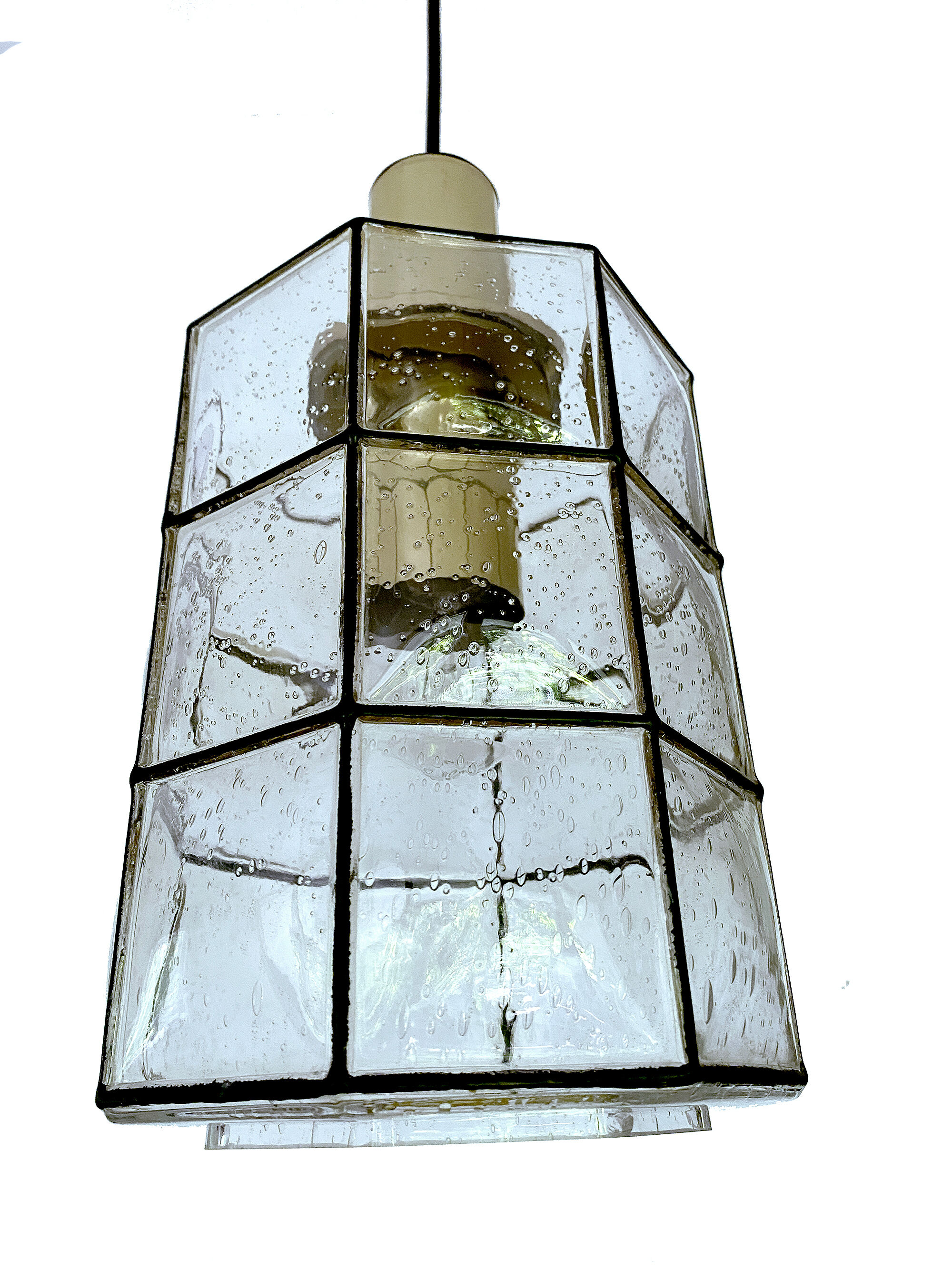 Pair of pendant lamps vintage limburg, glass & brass, 70s