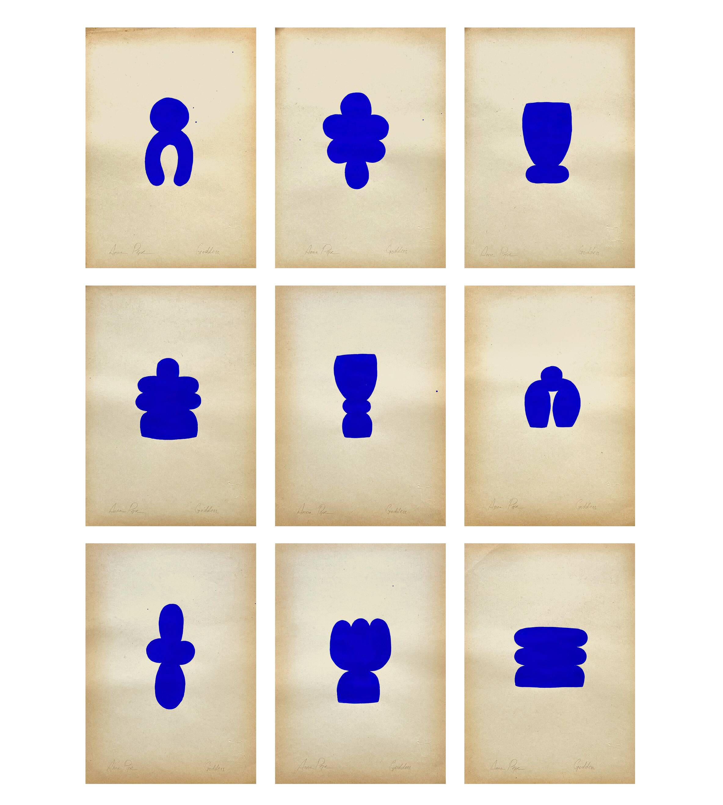 9 original gouache painting on vintage paper, A4