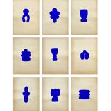 9 original gouache painting on vintage paper, A4