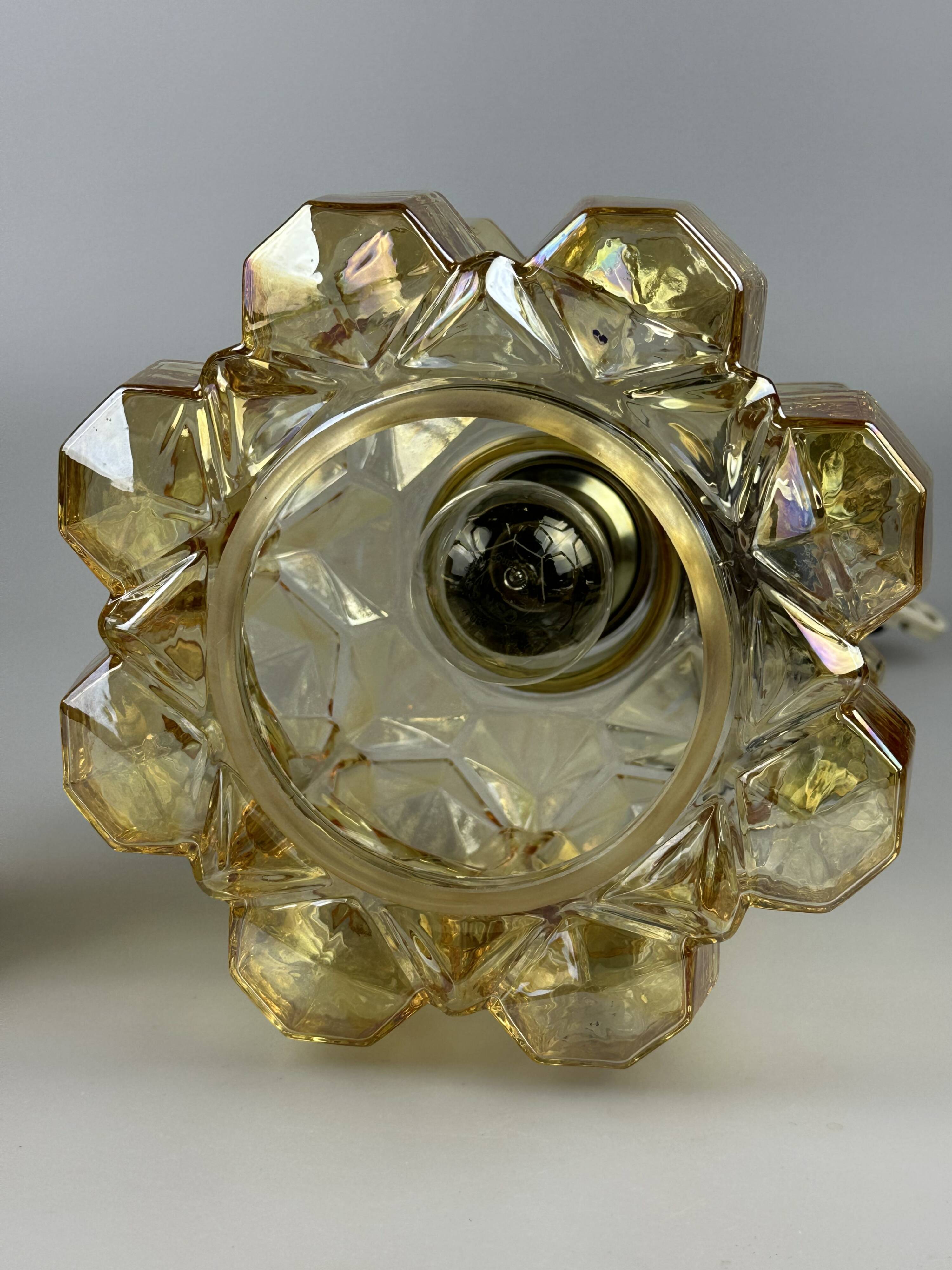 60er 70er Jahre Deckenlampe Glashütte Limburg Germany Glas & Messing Space