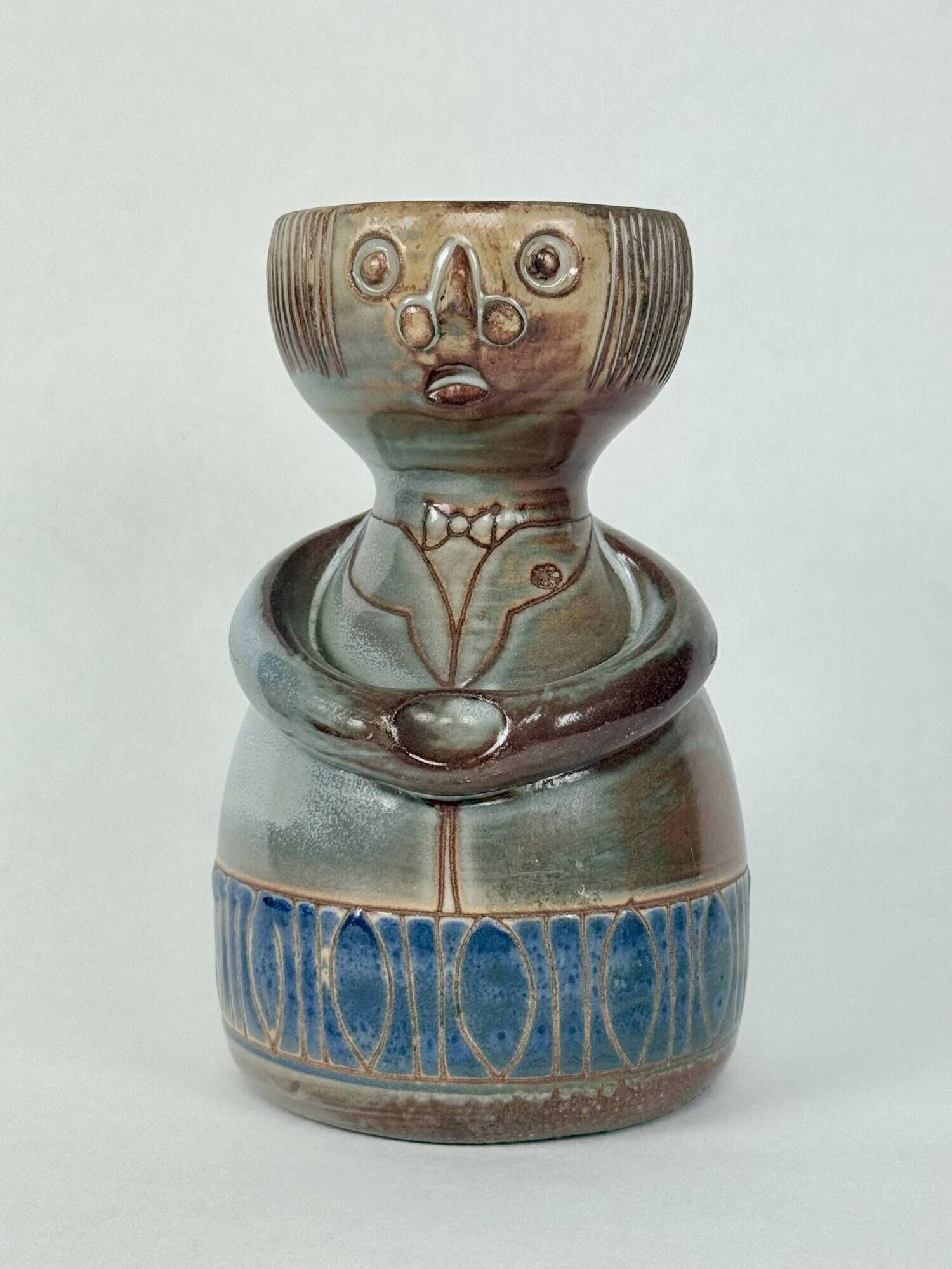 Vintage anthropomorphic stoneware photophore vase in the style of Sébastien Claramunt Pouchain.