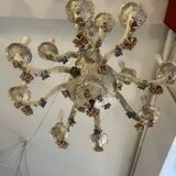 Large 19th century chandelier in Italian Capodimonte porcelain, floral decoration