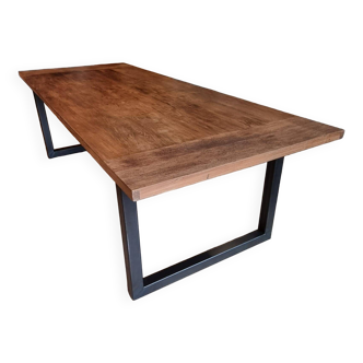 Solid teak and metal dining table / Heerenhuis brand / “Tube” model