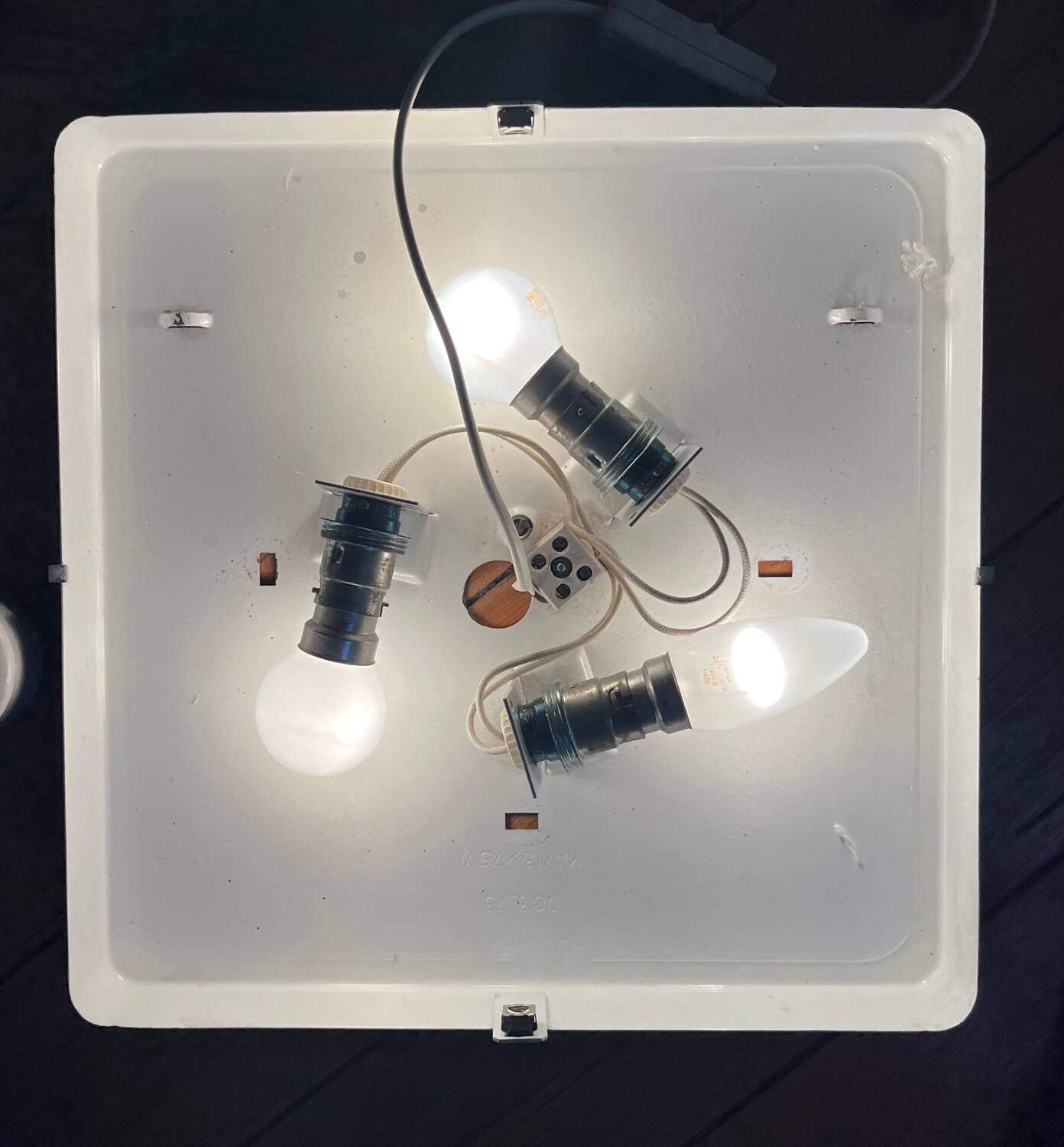 Very large vintage square Holophane wall light or ceiling light.