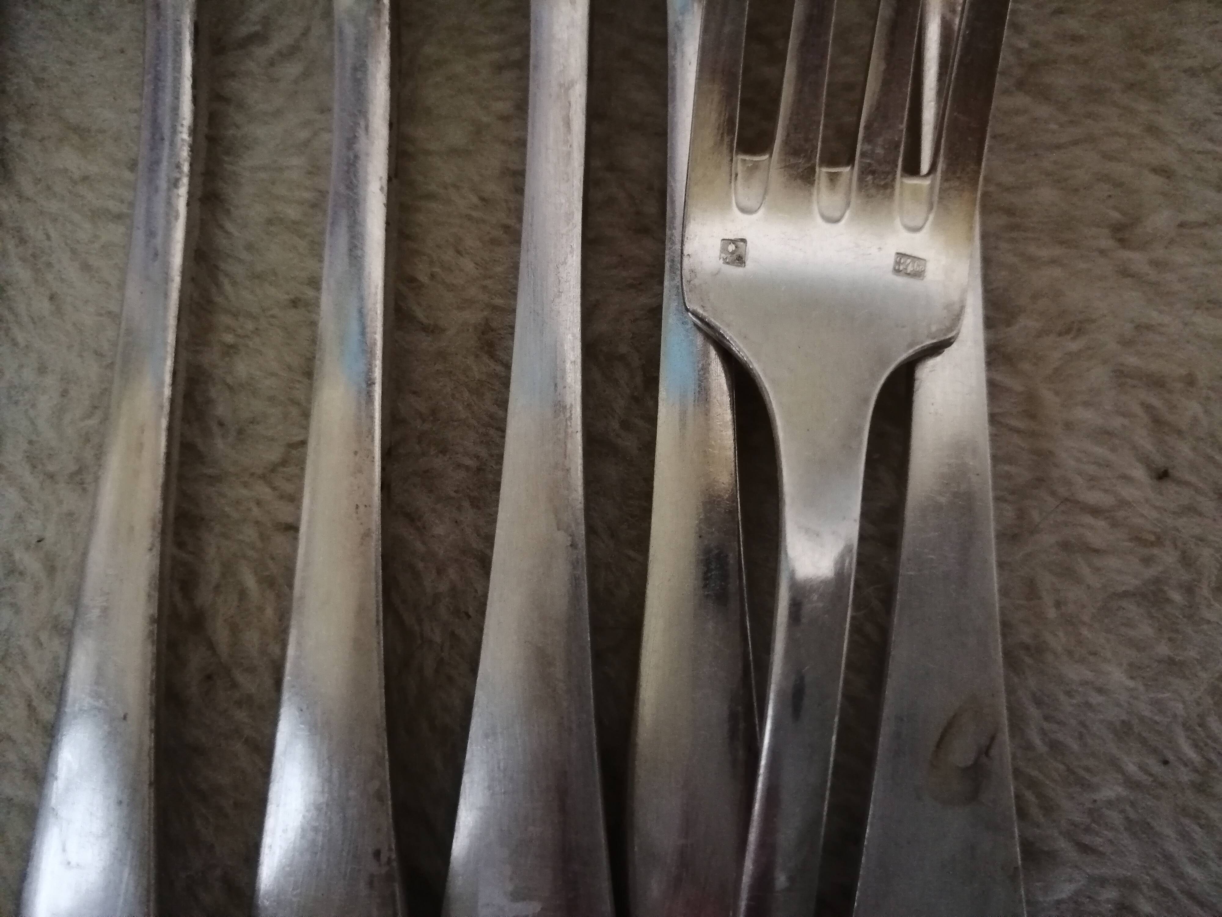 12 Art Deco silver metal bistro forks