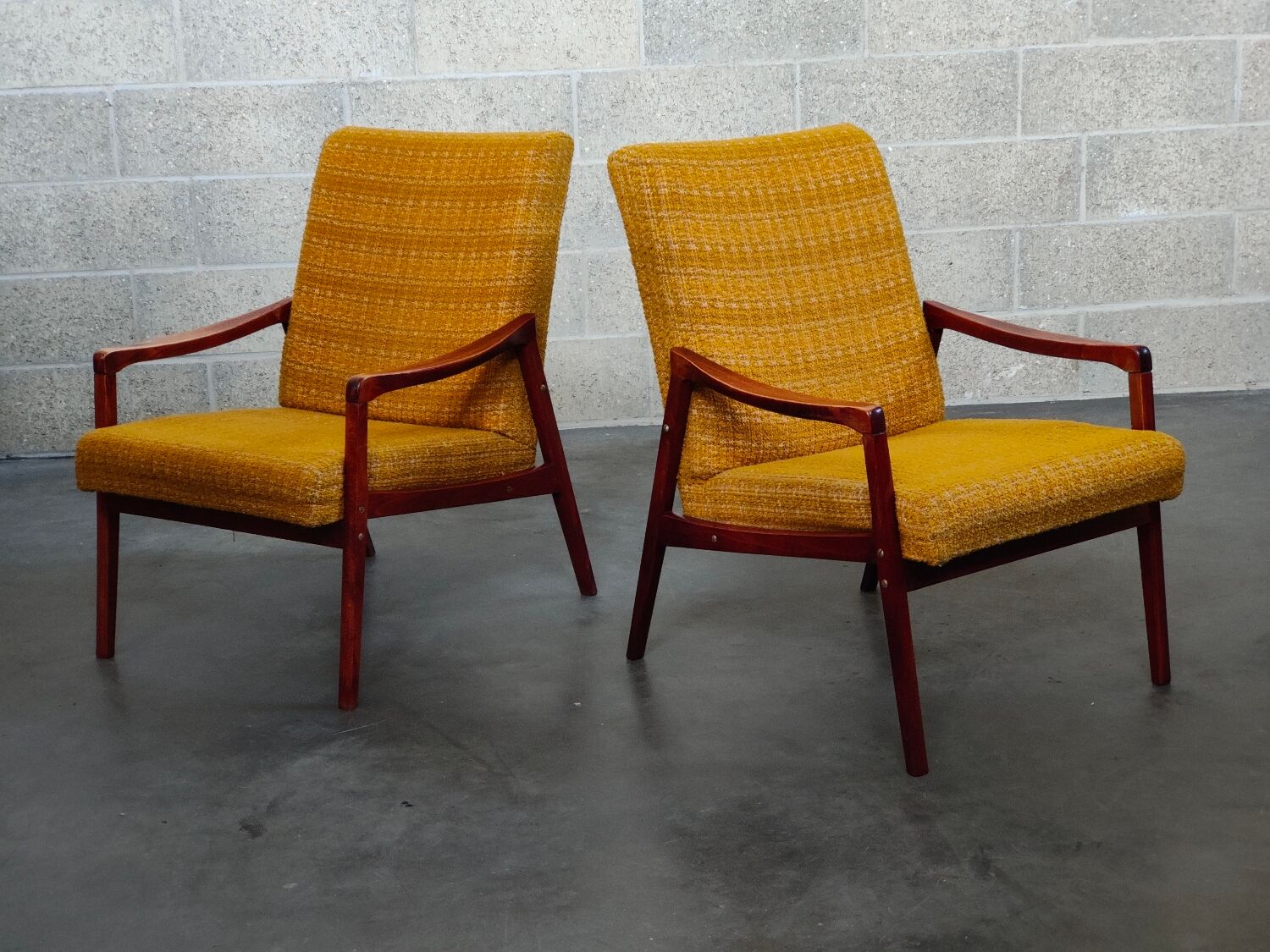 Pair of armchairs Jiri Jiroutek bouclette Yellow 1960