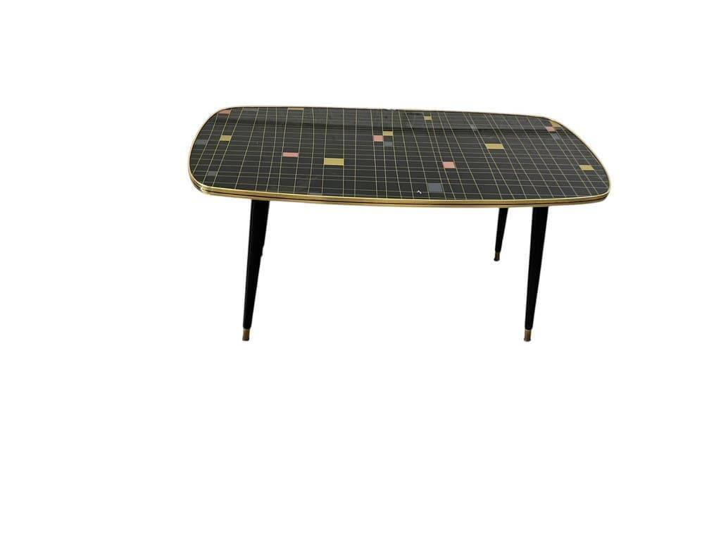 Table basse vintage en formica noir et or