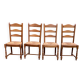 4 solid wood dining chairs with straw seats, 102cm