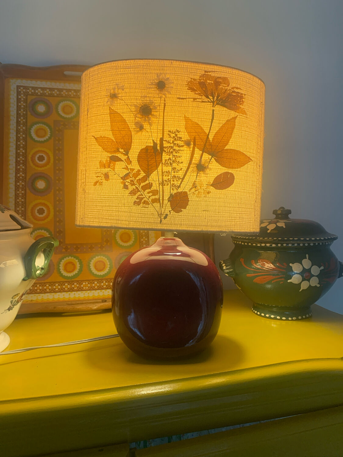 Vallauris Table Lamp Red Ceramic & Shade with F