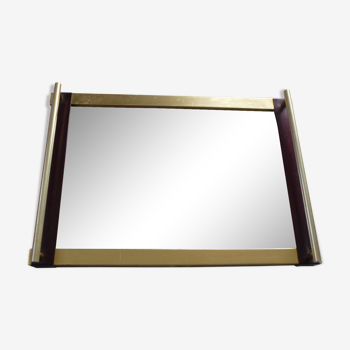 Plateau miroir années 40/50 métal doré et marron