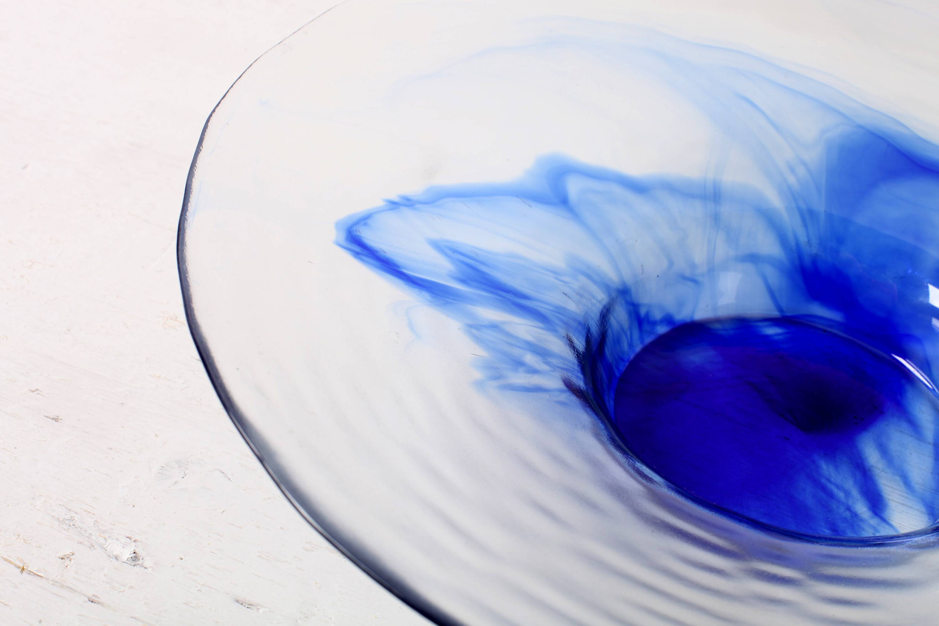 Vintage Bormioli Rocco Art Glass Bowl: Cobalt Blue Swirl Centerpiece