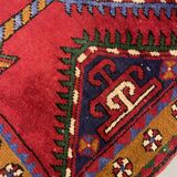 Vintage Geometric Burgundy Red Wool Runner Rug, 1950s Hand-Knotted Carpet