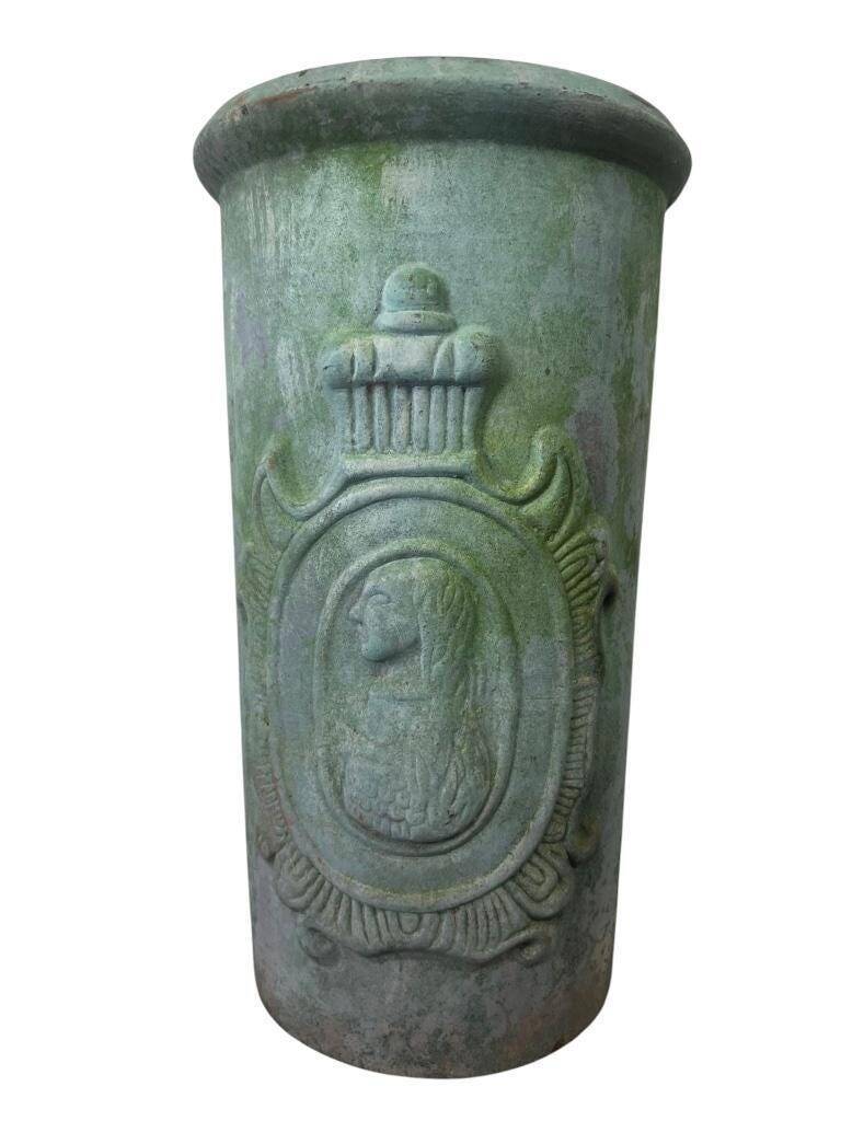 Vintage stone pot / vase with medallion