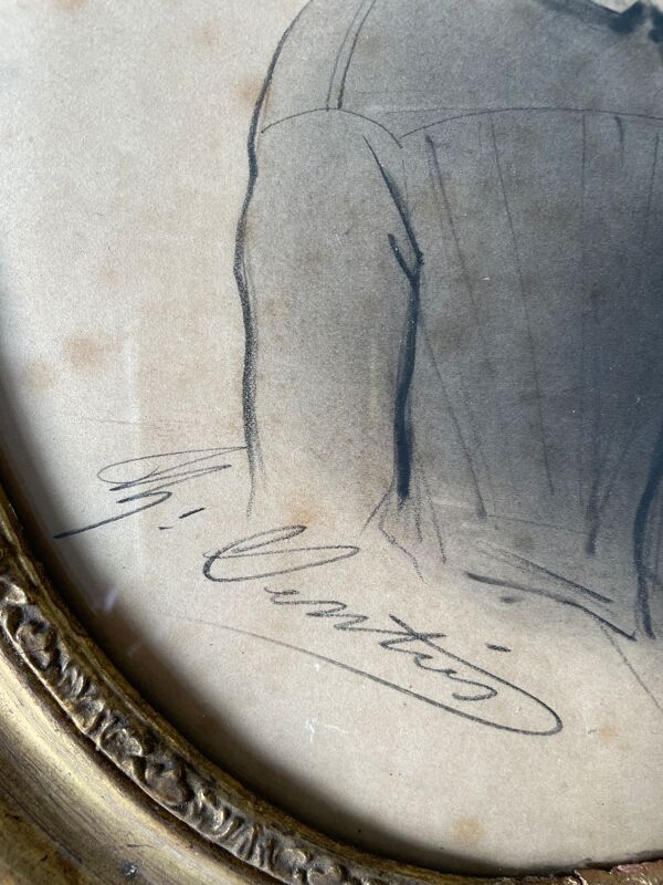 Tableau médaillon dessin portrait XIXème