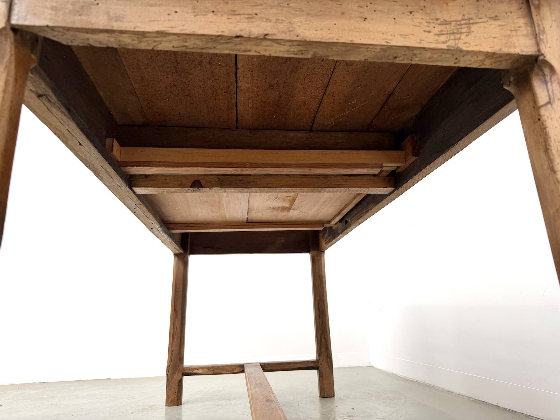 Farm table in solid cherry wood, one drawer, 1950s.