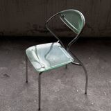 set of 4 designer chrome and plexiglass chairs, 80s