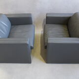 Pair of Walter Knoll gray leather armchairs design Jürgen Lange