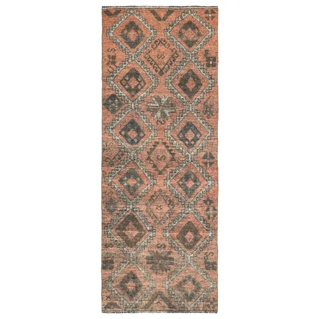 Vintage Turkish Oushak Handmade Wool Cotton Orange Runner Rug 107x290