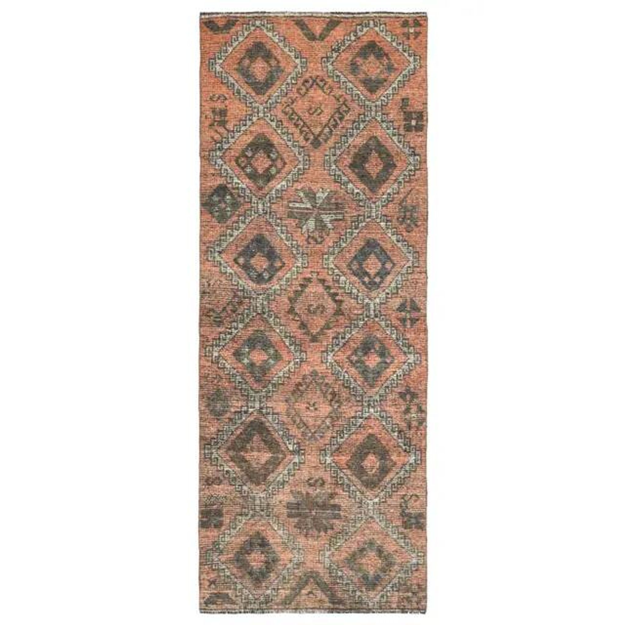 Vintage Turkish Oushak Handmade Wool Cotton Orange Runner Rug 107x290