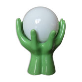 Hand green ceramic lamp and opaline white years 70