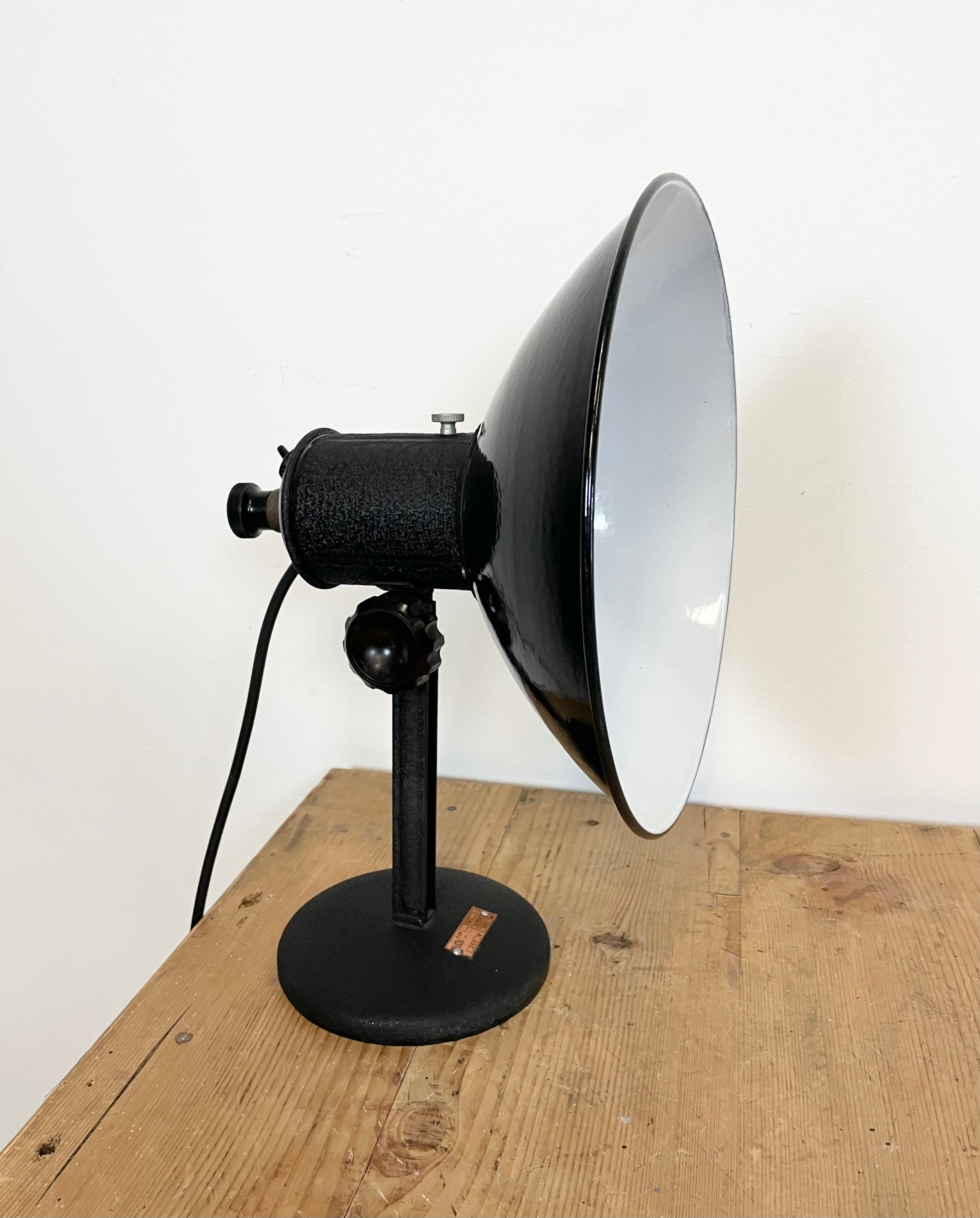 Industrial black enamel table lamp, 1950