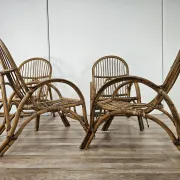 Quatre fauteuils en osier vintage, années 1970